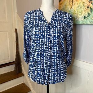 Cynthia Rowley Blue Patterned Long Sleeve Blouse